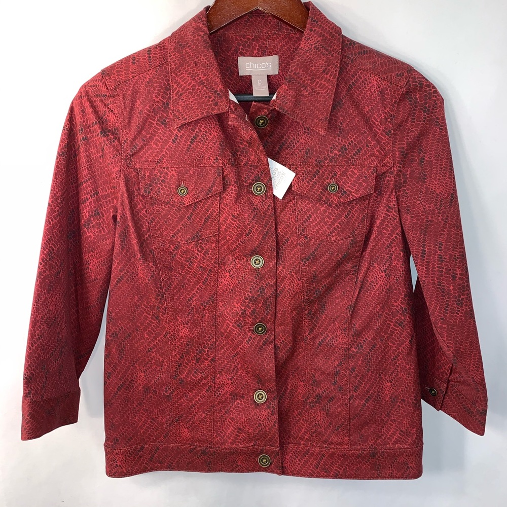 CHICO’S 0 Jacket Snake Animal Print Faux Leather S